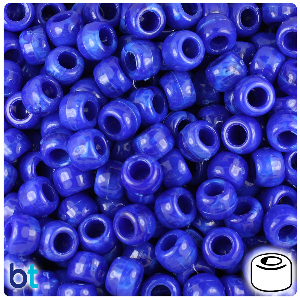 BeadTin Navy Blue Opaque 9mm Barrel Pony Beads (500pc) 