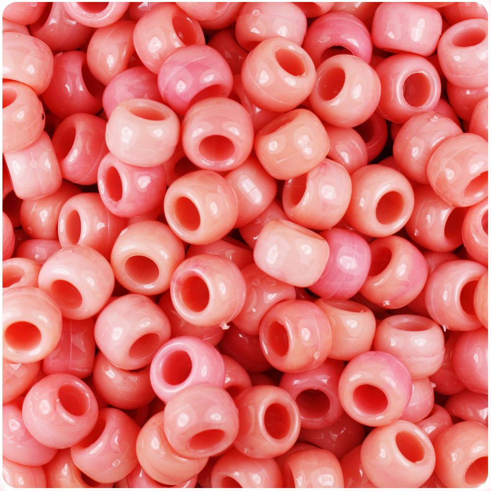 Rose Quartz Marbled 9mm Barrel Pony Beads (100pcs)