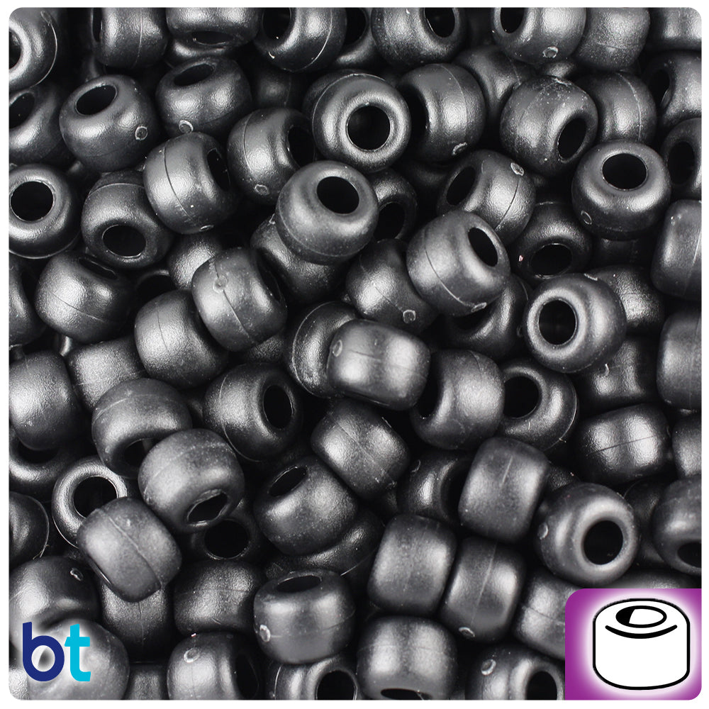 Black Matte 9mm Barrel Pony Beads (500pcs)