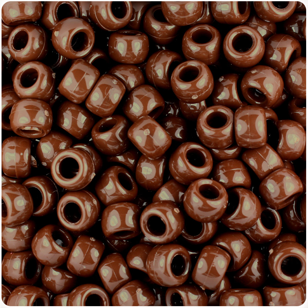 Chocolate Opaque 9mm Barrel Pony Beads (100pcs)