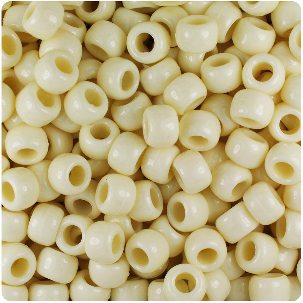 Ivory Opaque 9mm Barrel Pony Beads (100pcs)