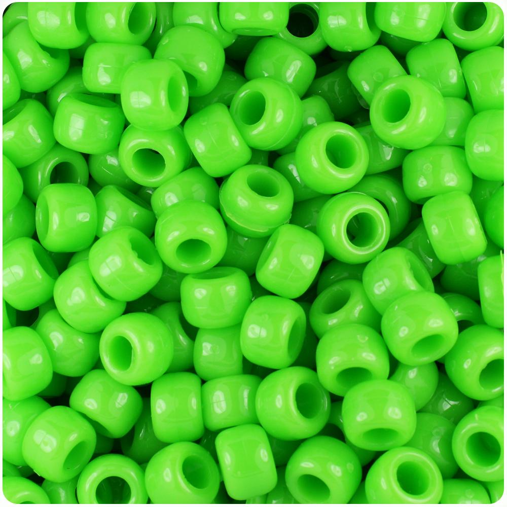 Lime Opaque 9mm Barrel Pony Beads (100pcs)