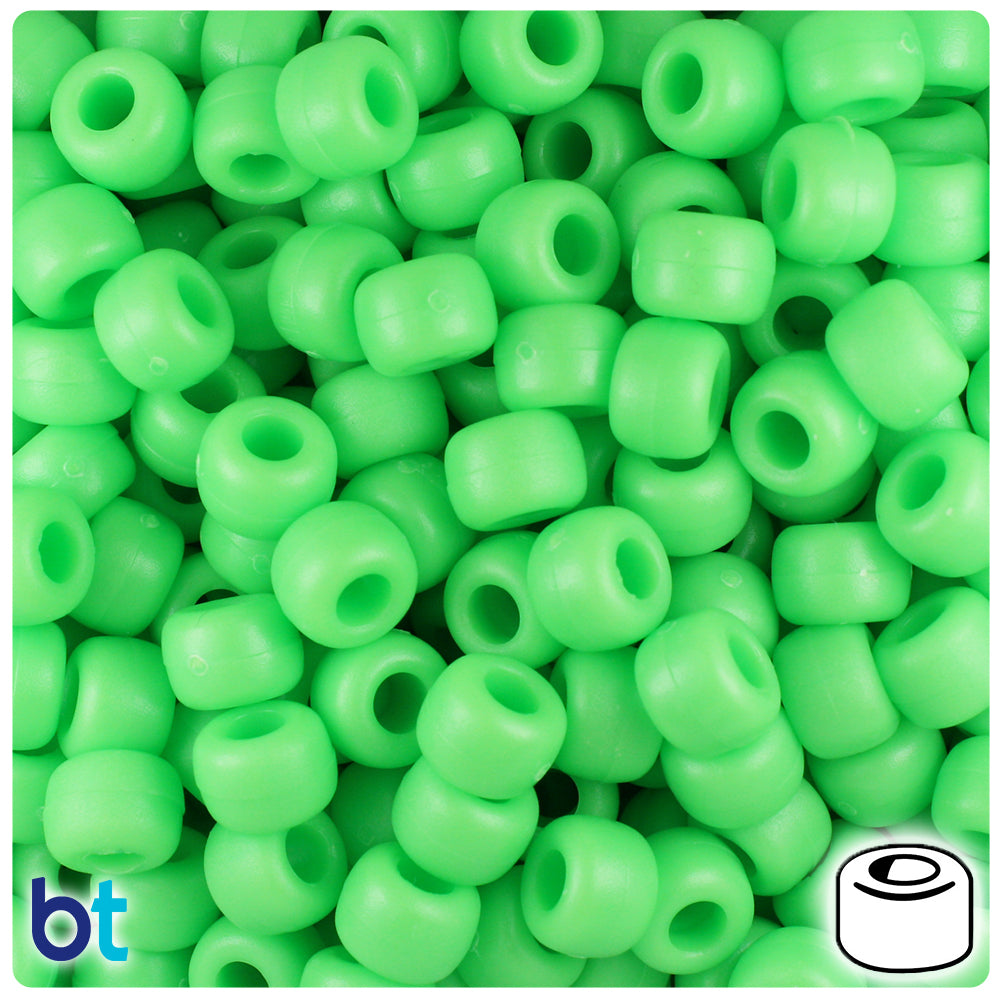Lime Matte 9mm Barrel Pony Beads (500pcs)