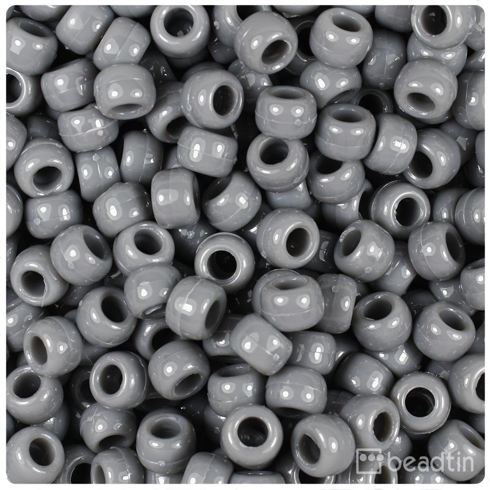 Dark Grey Opaque 9mm Barrel Pony Beads (100pcs)