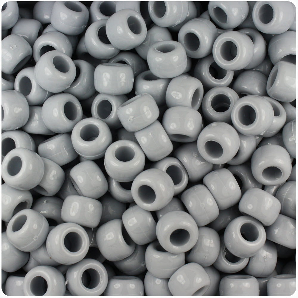 Grey Opaque 9mm Barrel Pony Beads (100pcs)