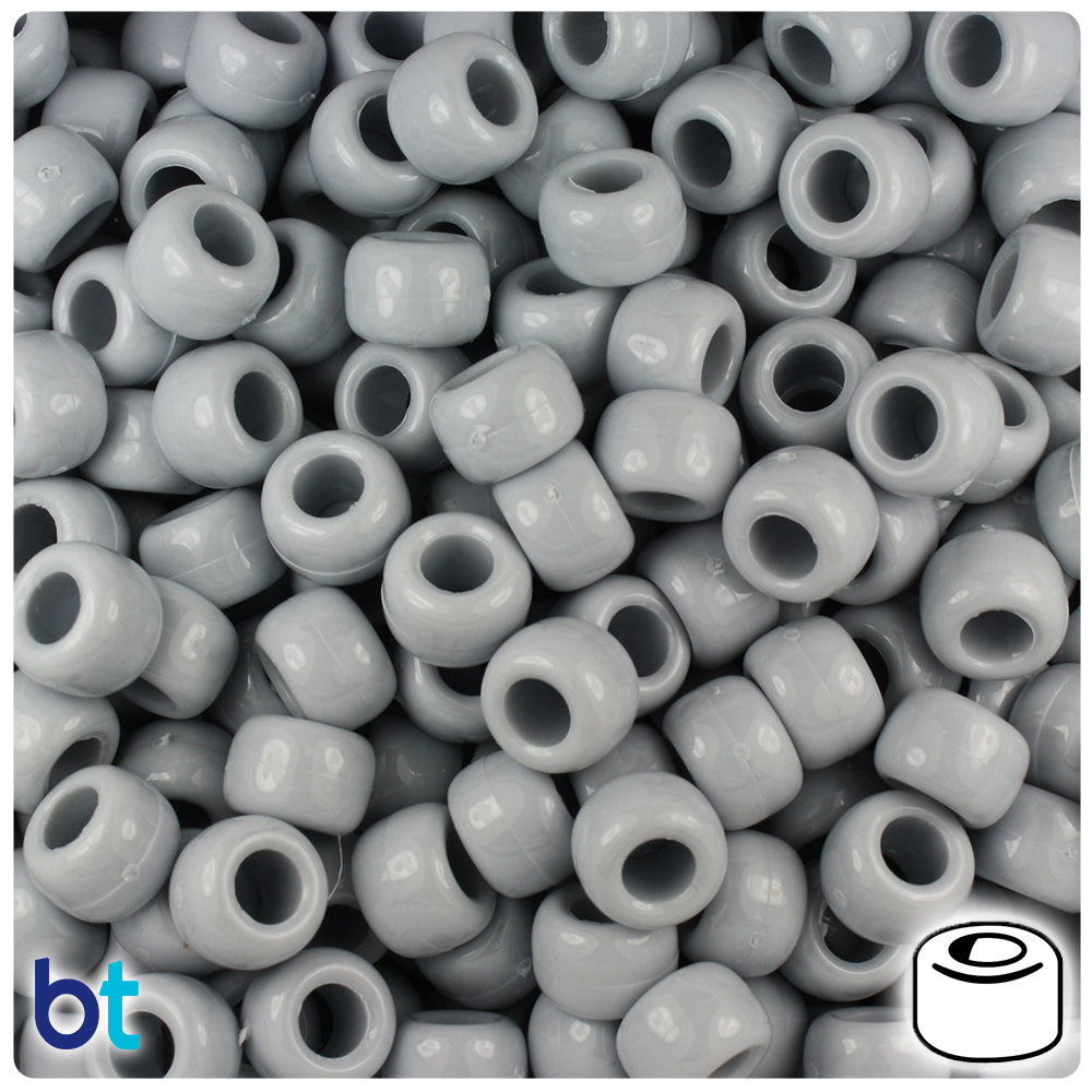 Grey Opaque 9mm Barrel Pony Beads (500pcs)