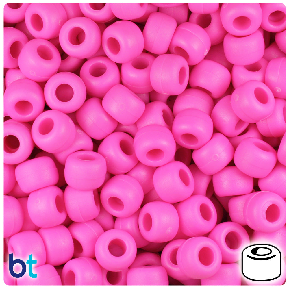 Dark Pink Matte 9mm Barrel Pony Beads (500pcs)
