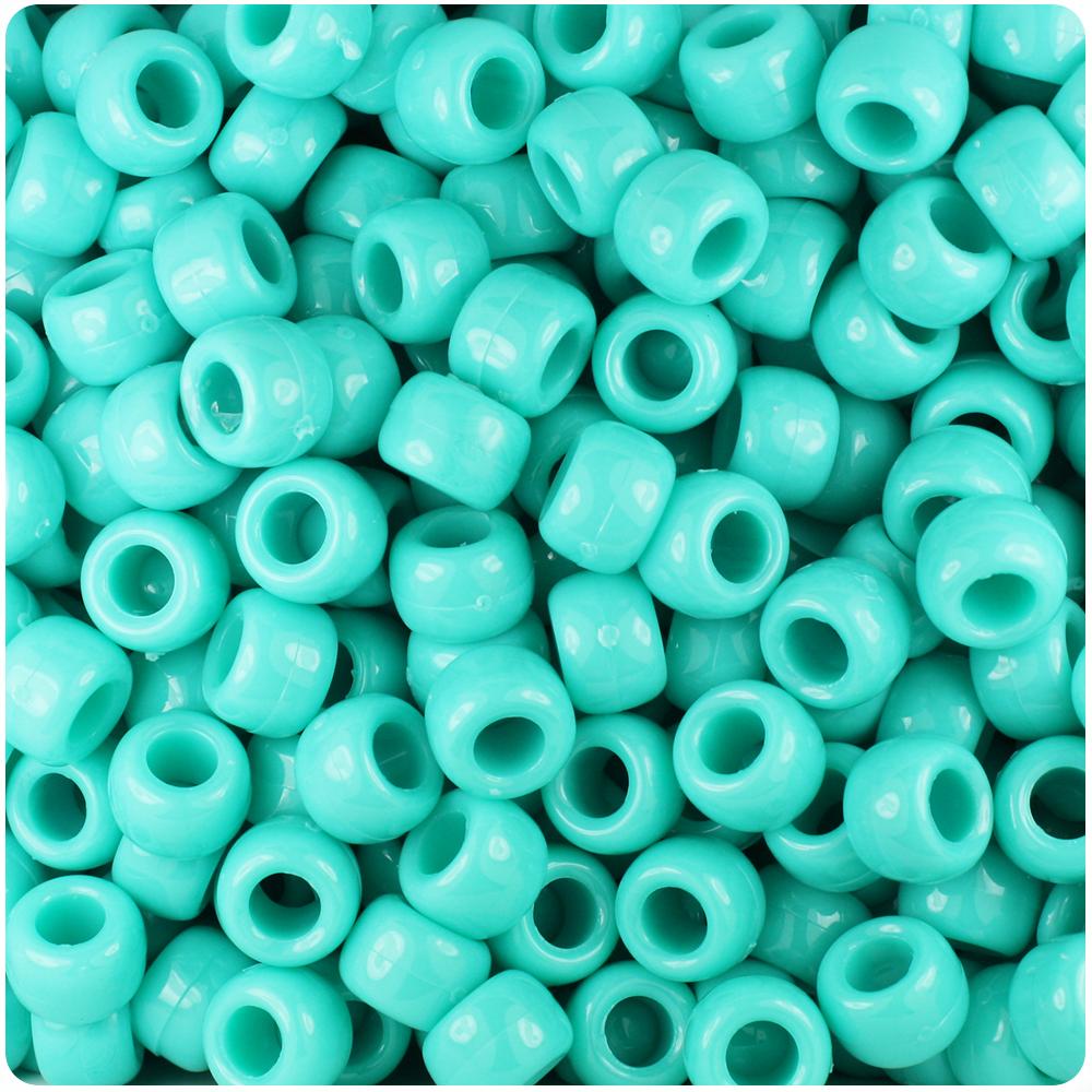 Light Turquoise Opaque 9mm Barrel Pony Beads (100pcs)