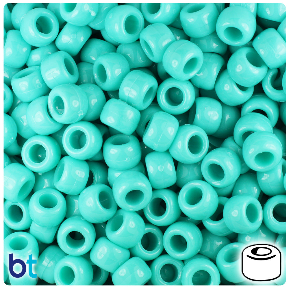 Light Turquoise Opaque 9mm Barrel Pony Beads (500pcs)
