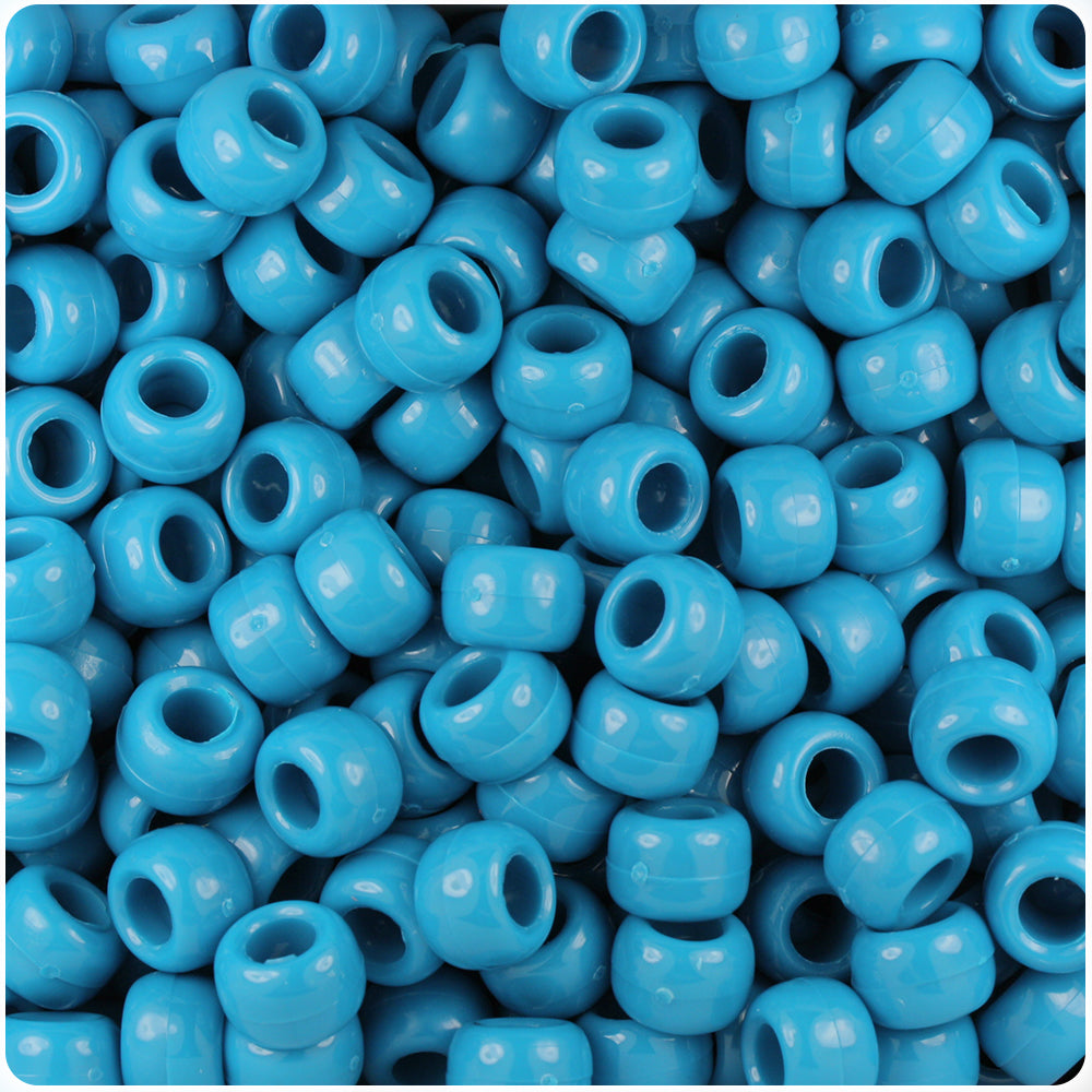 Dark Turquoise Opaque 9mm Barrel Pony Beads (100pcs)