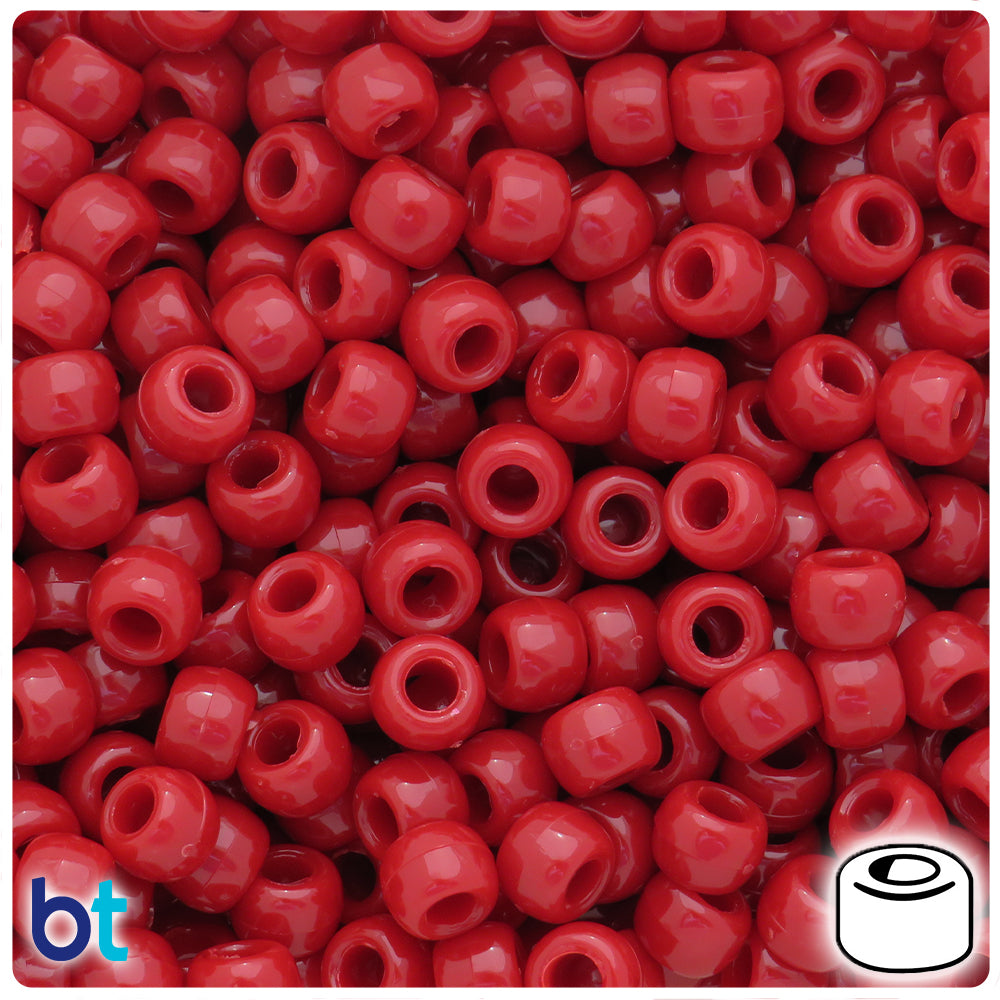 Red Opaque 9mm Barrel Pony Beads (500pcs)
