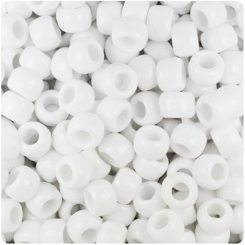 Bright White Opaque 9mm Barrel Pony Beads (100pcs)