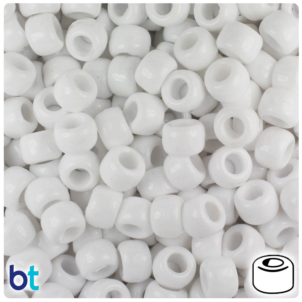White Opaque 9mm Barrel Pony Beads (500pcs)
