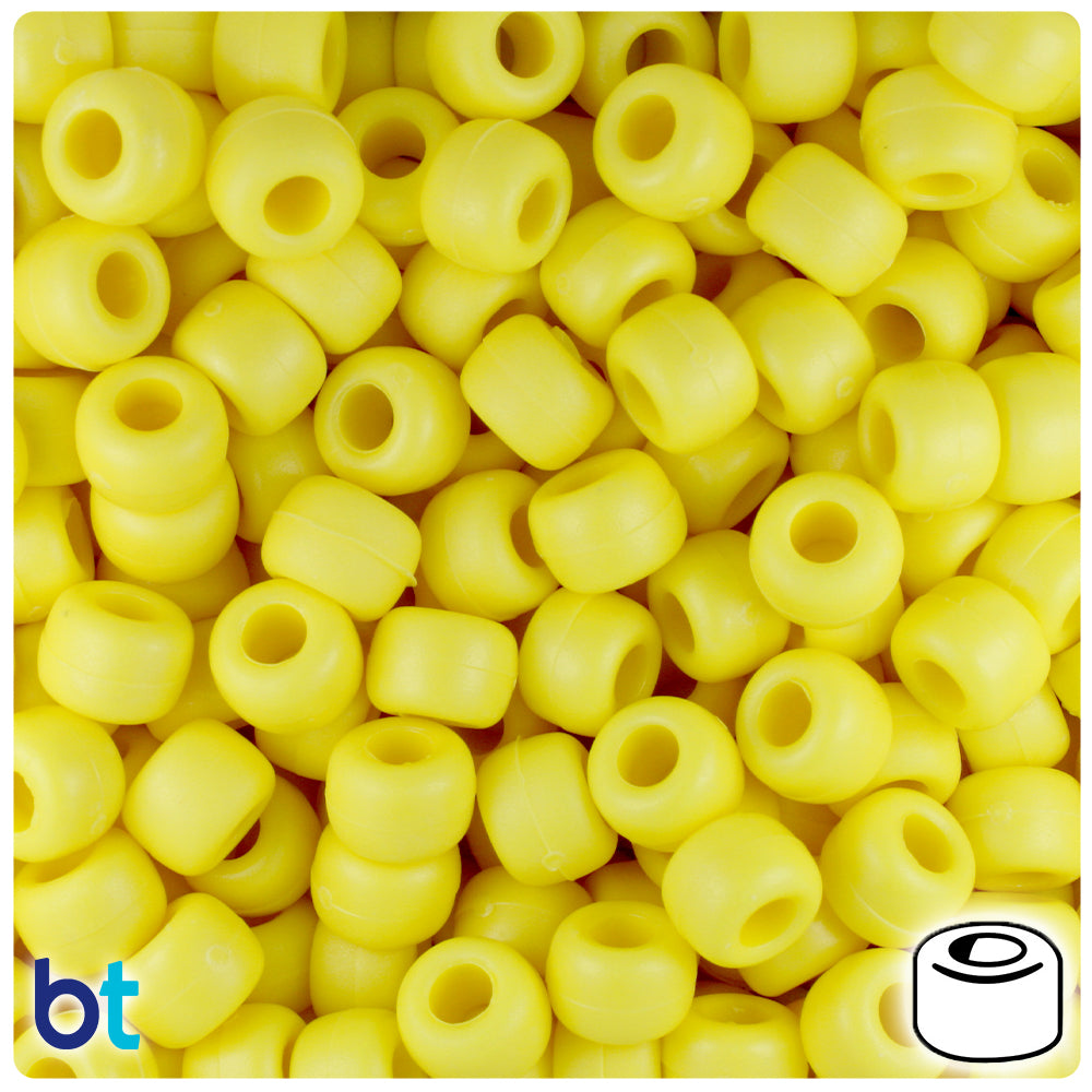 Yellow Matte 9mm Barrel Pony Beads (500pcs)