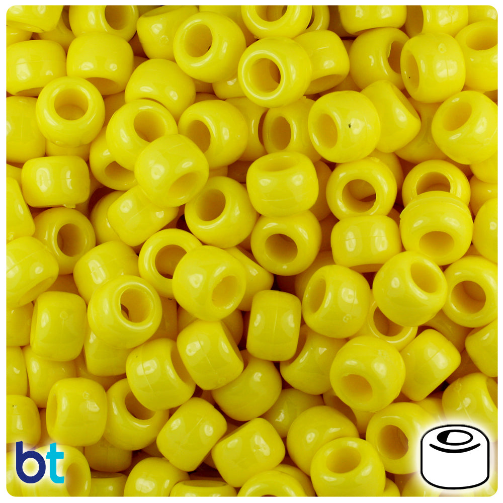 Yellow Opaque 9mm Barrel Pony Beads (500pcs)