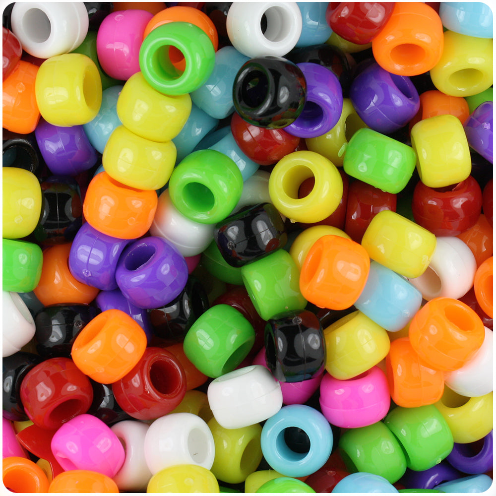 Multi Opaque 9mm Barrel Pony Beads (100pcs)