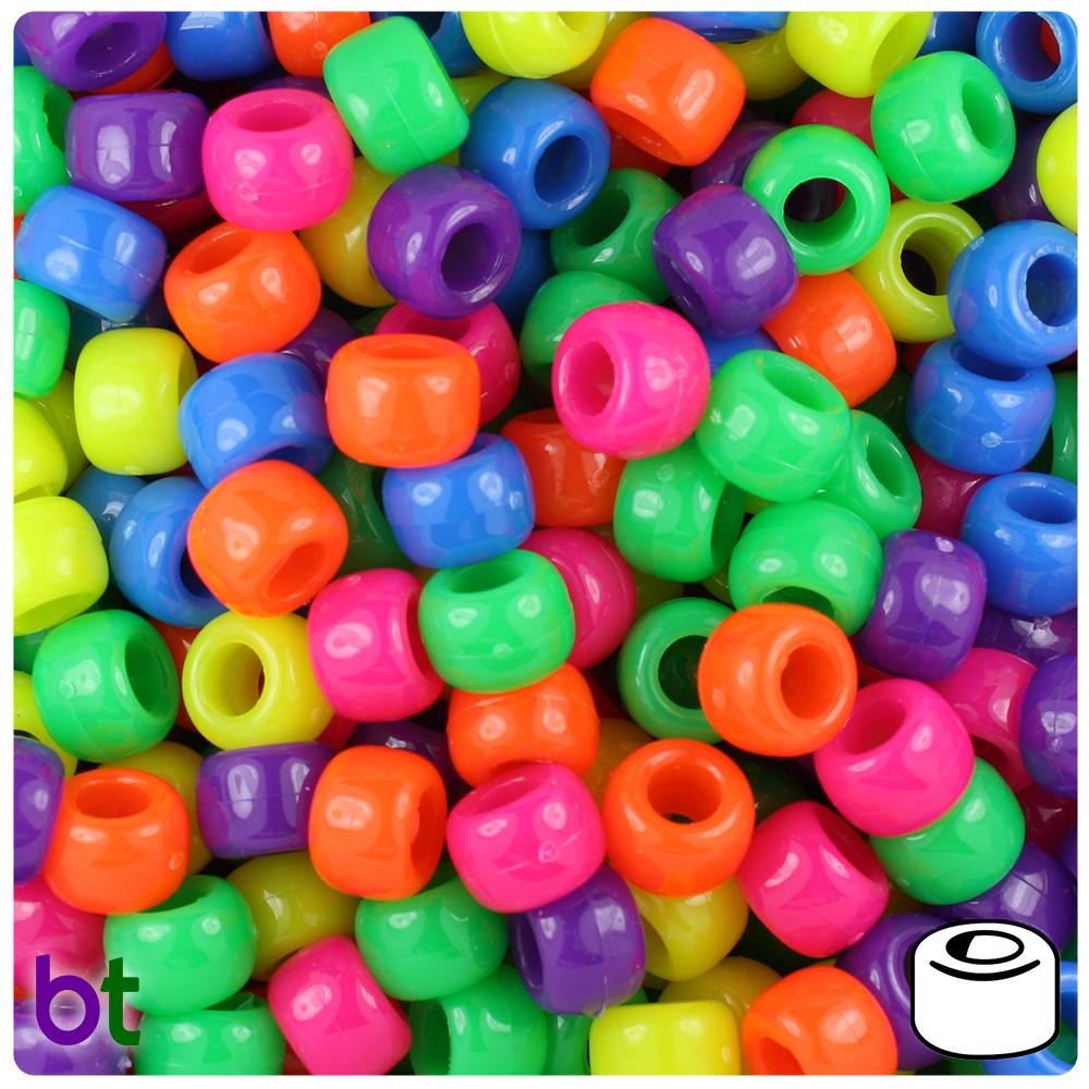 Neon Bright Mix 9mm Barrel Pony Beads (100pcs)
