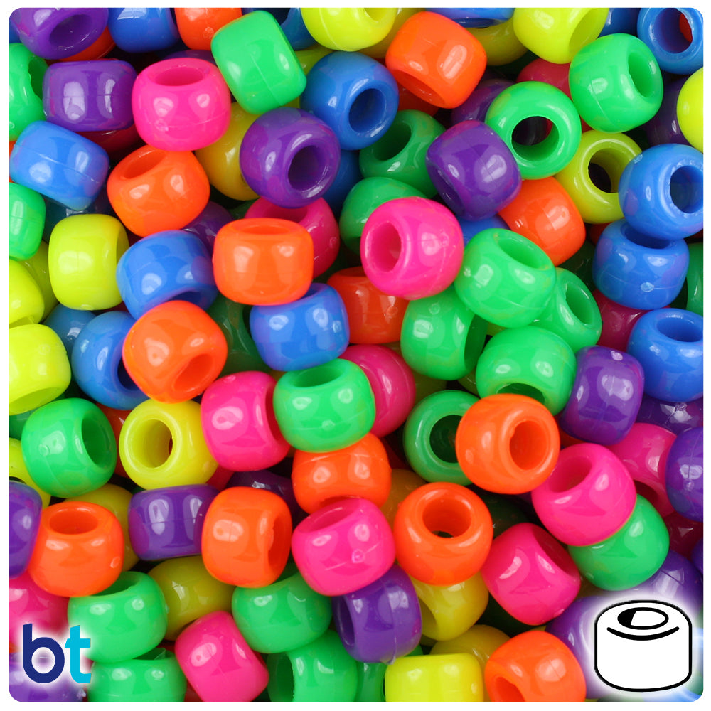 Neon Bright Mix 9mm Barrel Pony Beads (500pcs)