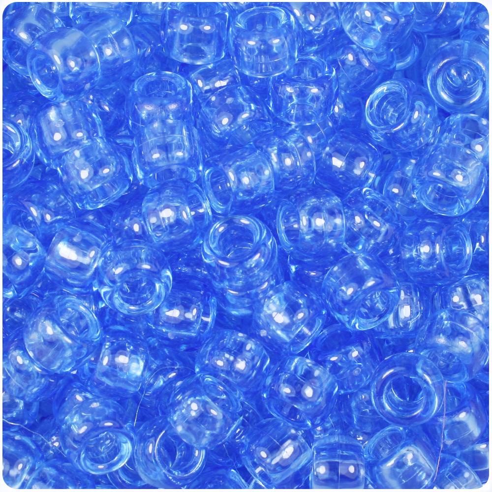 Medium Sapphire Transparent 9mm Barrel Pony Beads (100pcs)
