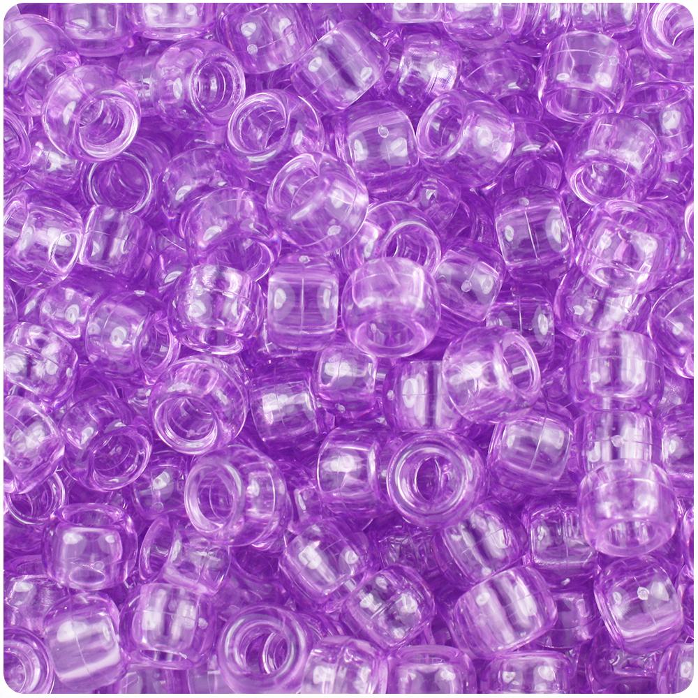 Light Amethyst Transparent 9mm Barrel Pony Beads (100pcs)