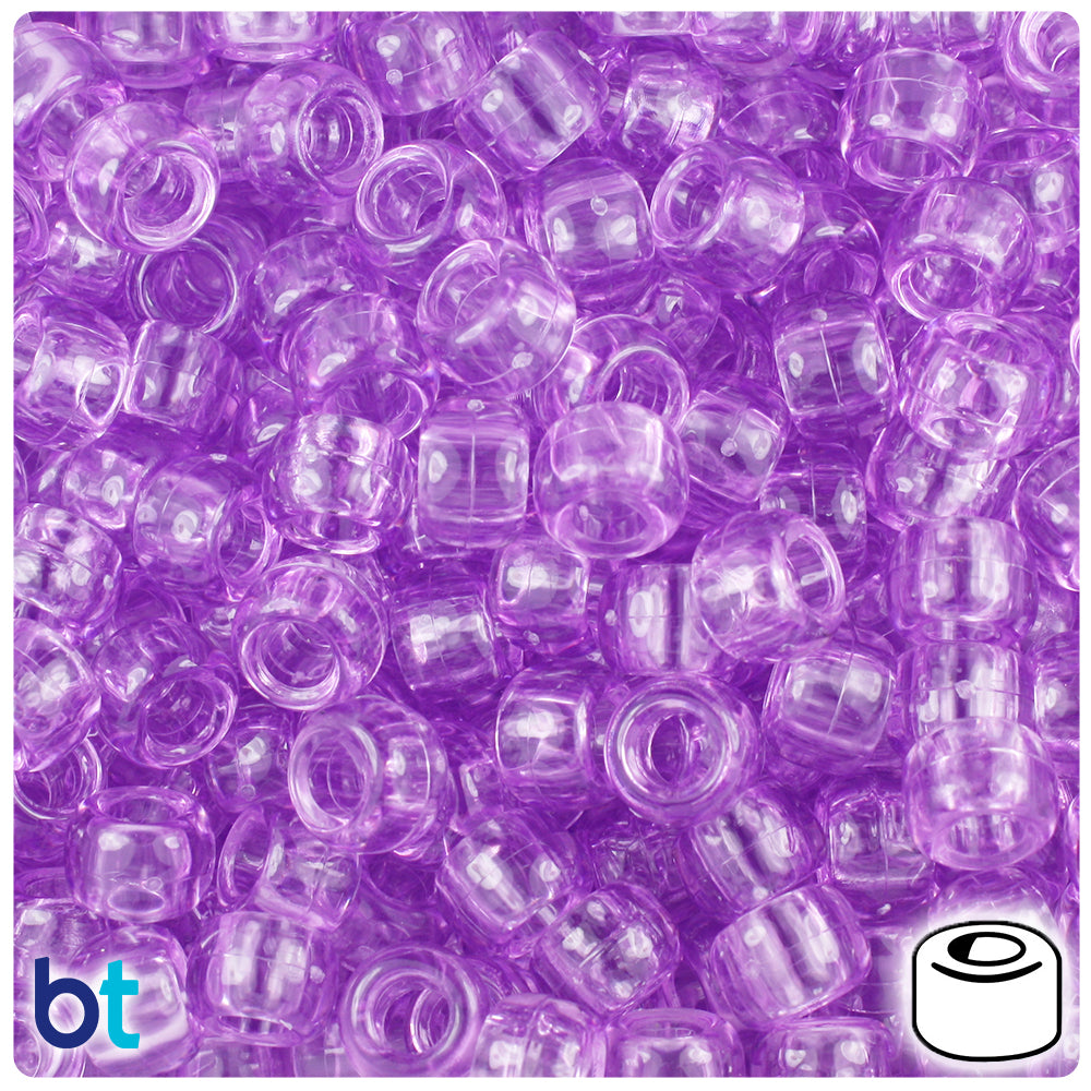 Light Amethyst Transparent 9mm Barrel Pony Beads (500pcs)