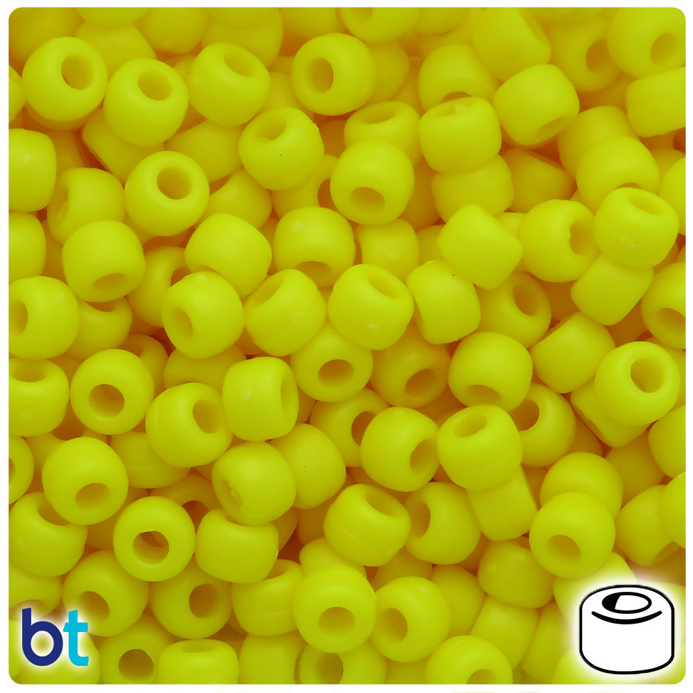 Lemon Matte 9mm Barrel Pony Beads (100pcs)