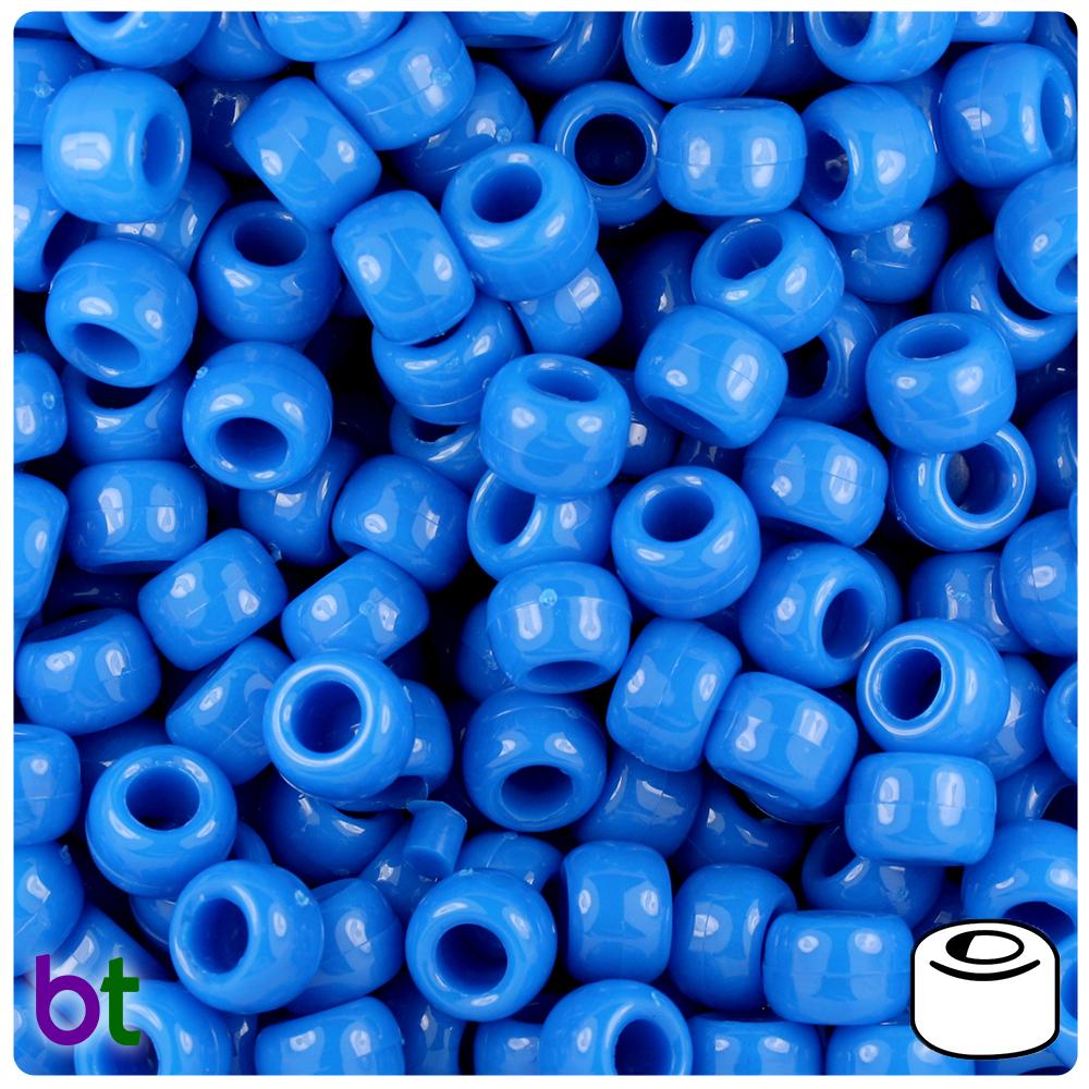 True Blue Neon Bright 9mm Barrel Pony Beads (100pcs)