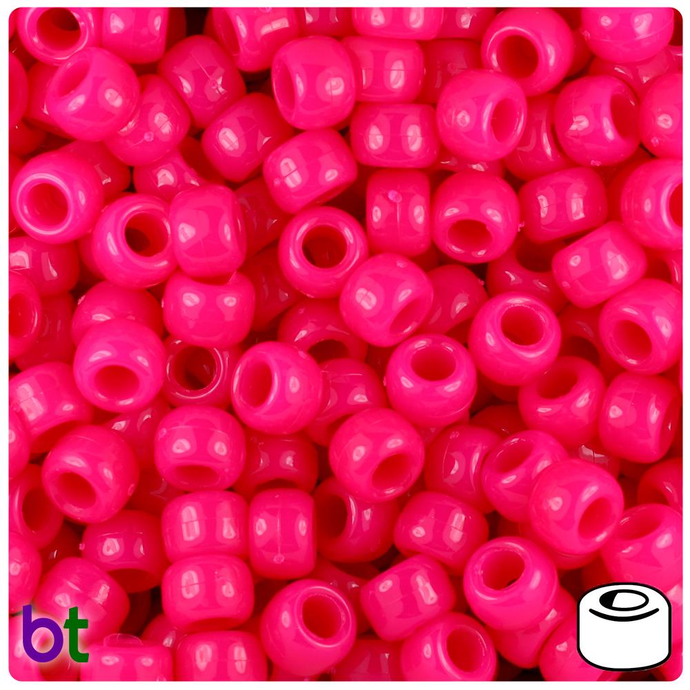 Magenta Neon Bright 9mm Barrel Pony Beads (100pcs)