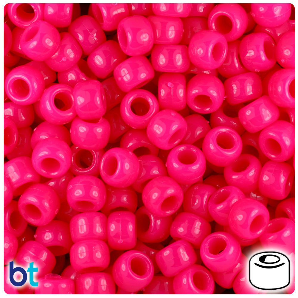 Magenta Neon Bright 9mm Barrel Pony Beads (500pcs)