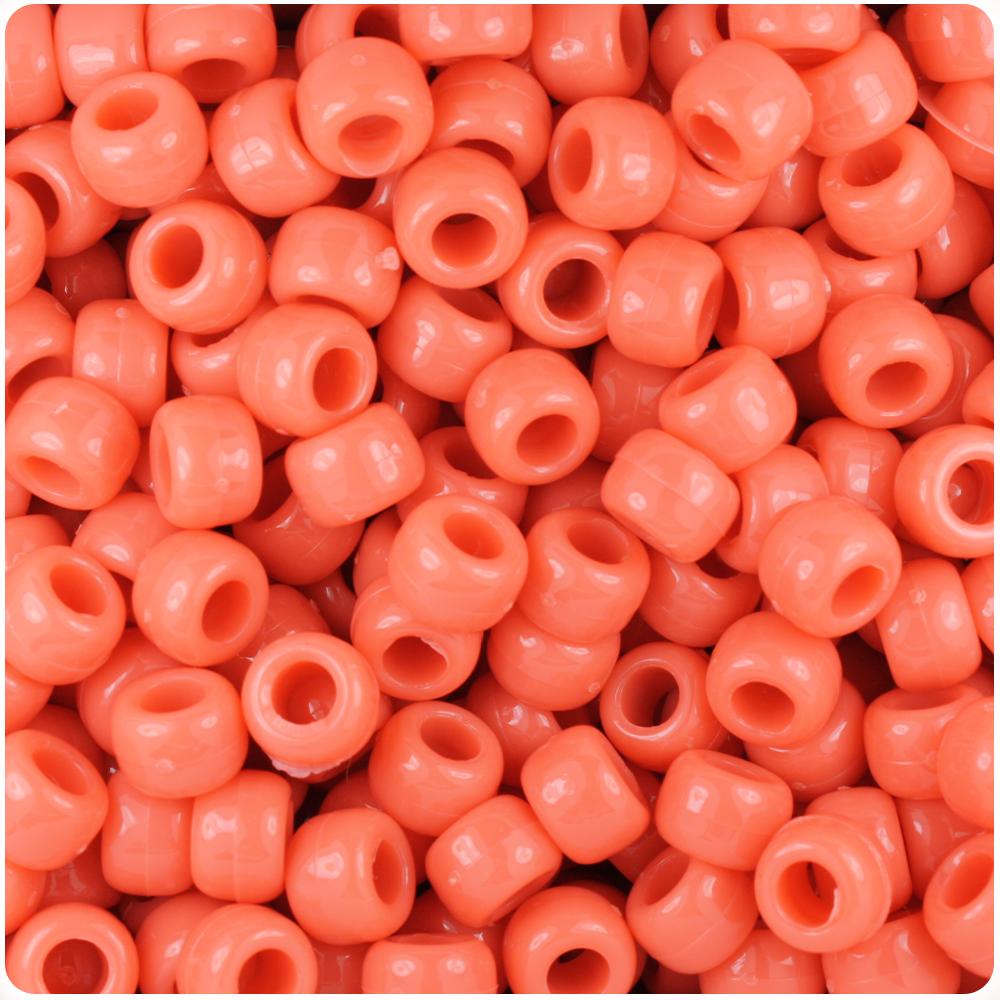 Coral Opaque 9mm Barrel Pony Beads (100pcs)