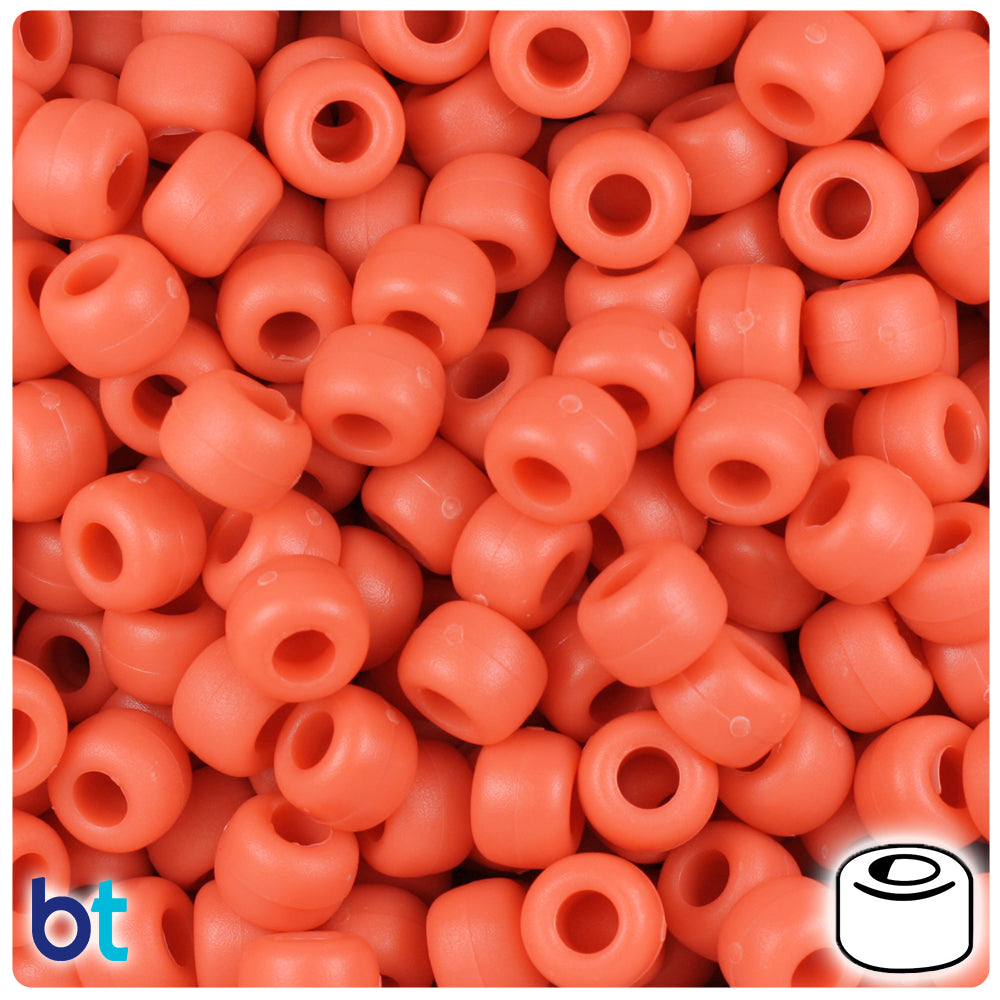 Coral Matte 9mm Barrel Pony Beads (500pcs)