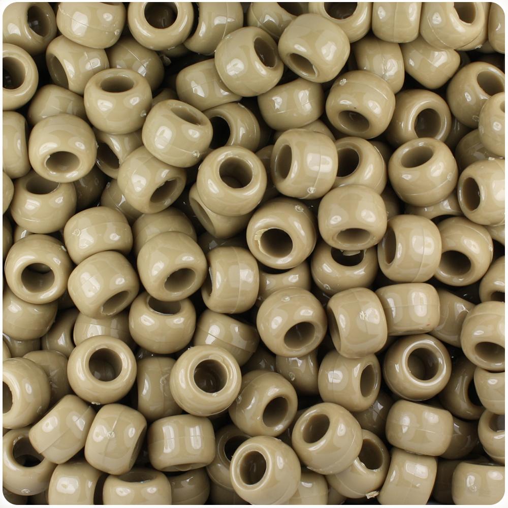 Khaki Opaque 9mm Barrel Pony Beads (100pcs)