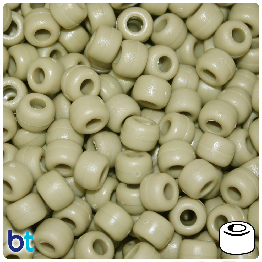 Khaki Matte 9mm Barrel Pony Beads (100pcs)