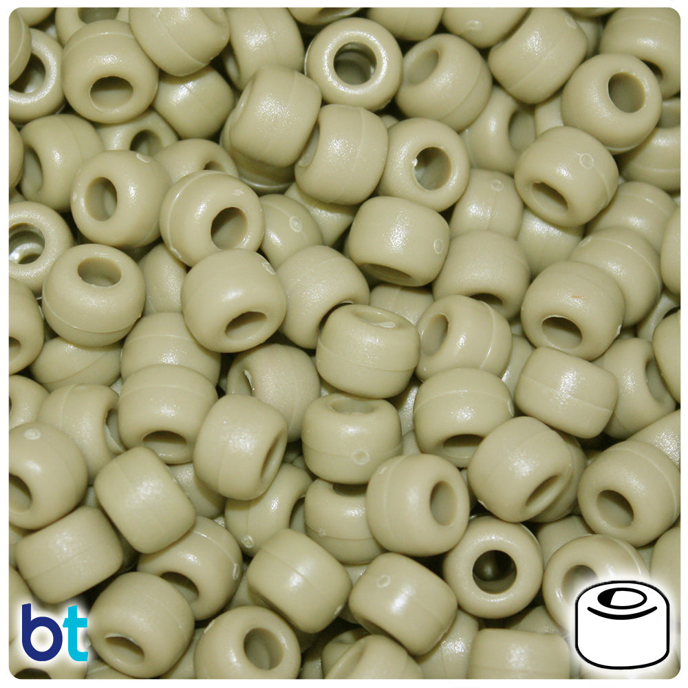 Khaki Matte 9mm Barrel Pony Beads (500pcs)