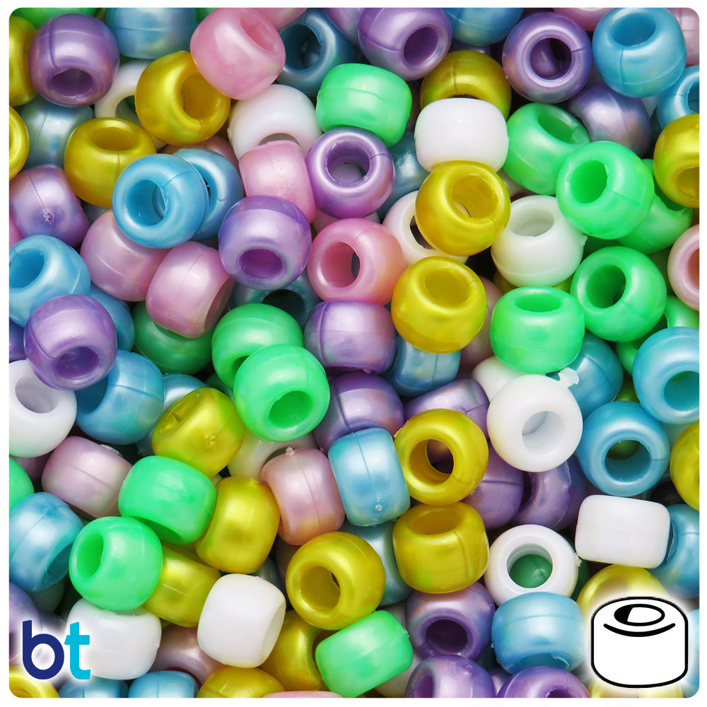 Light Pastel Mix Pearl 9mm Barrel Pony Beads (500pcs)