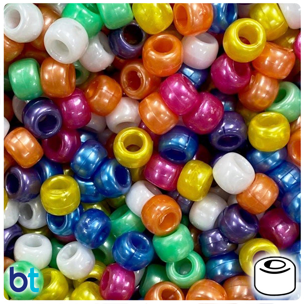 Bright Mix Pearl 9mm Barrel Pony Beads (100pcs)