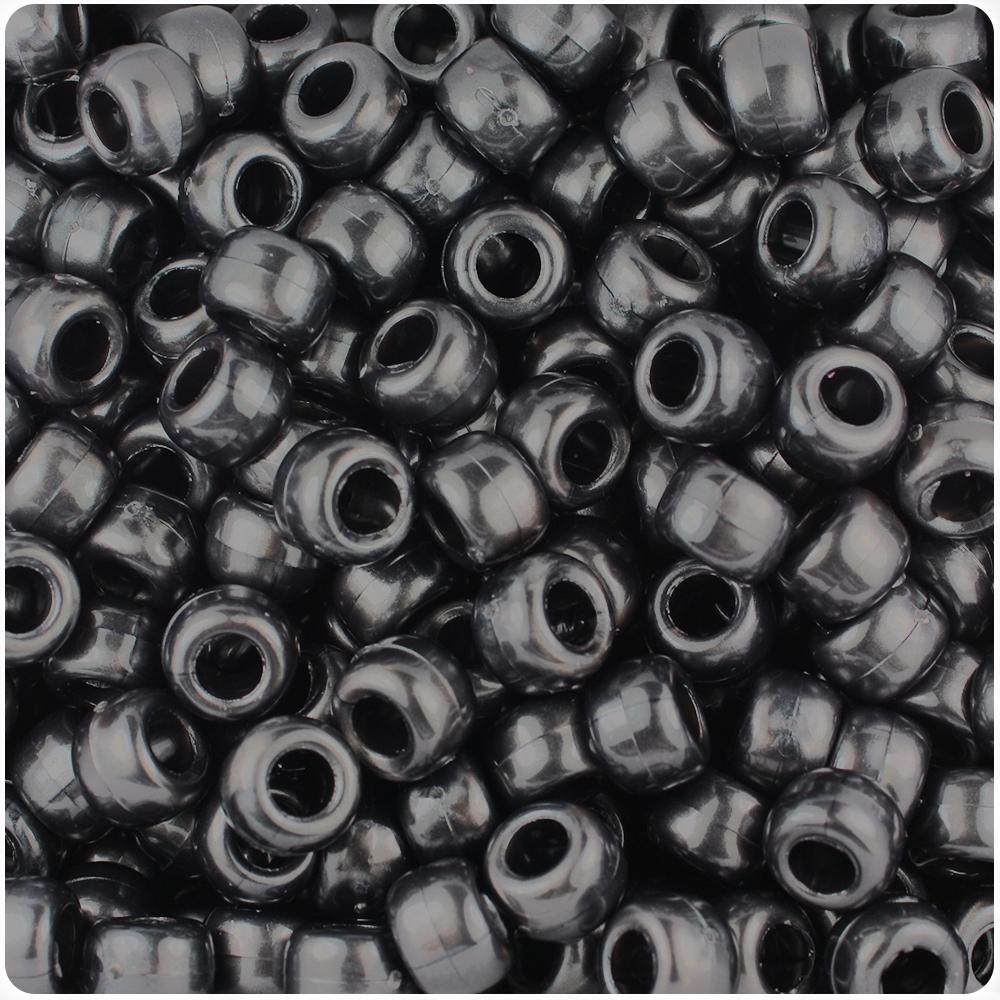 Black Pearl 9mm Barrel Pony Beads (100pcs)