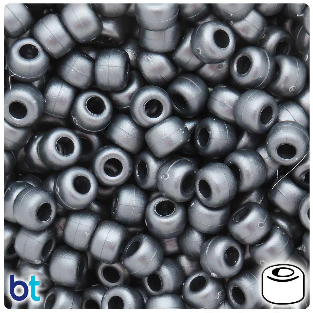 Black Ashed Pearl 9mm Barrel Pony Beads (100pcs)