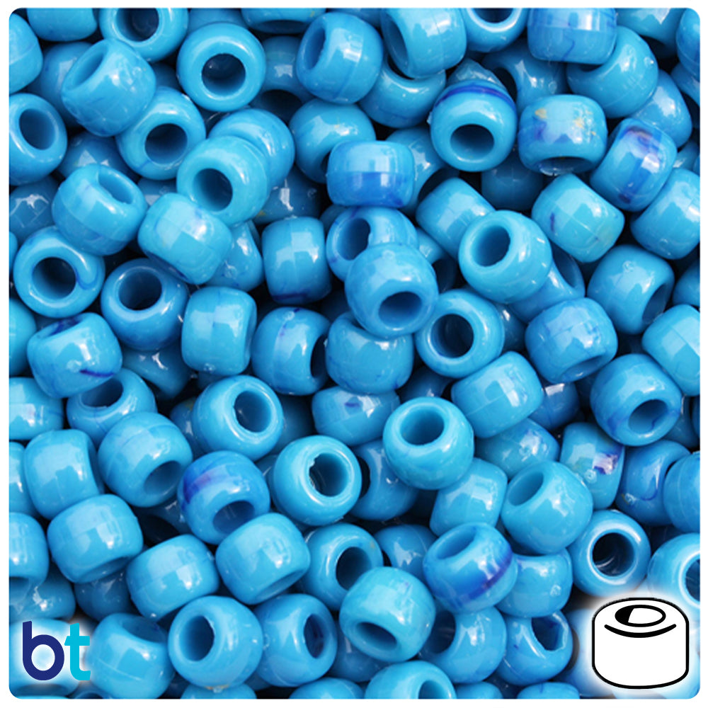 Western Turquoise Marbled 9mm Barrel Pony Beads (500pcs)