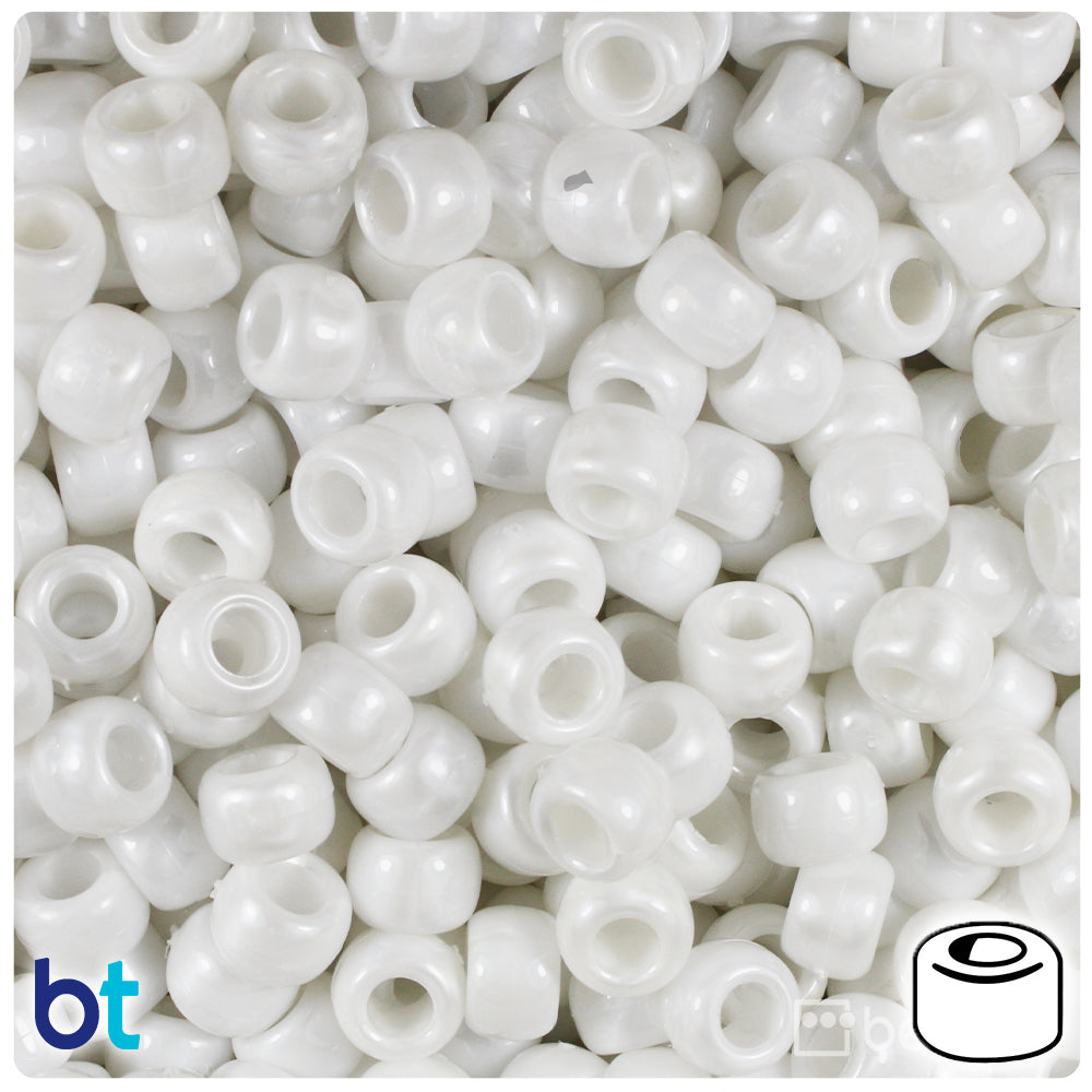 White Pearl 9mm Barrel Pony Beads (500pcs)