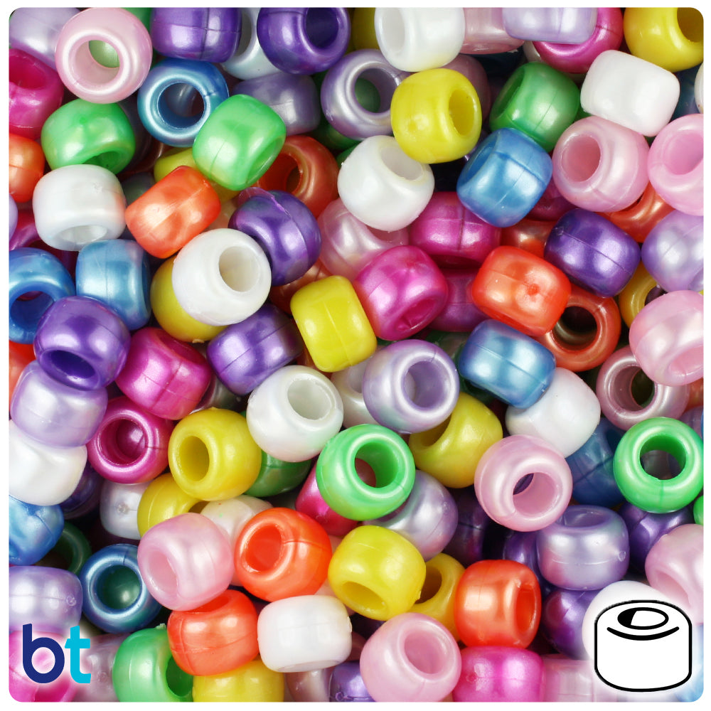 Pearl Mix 9mm Barrel Pony Beads (500pcs)