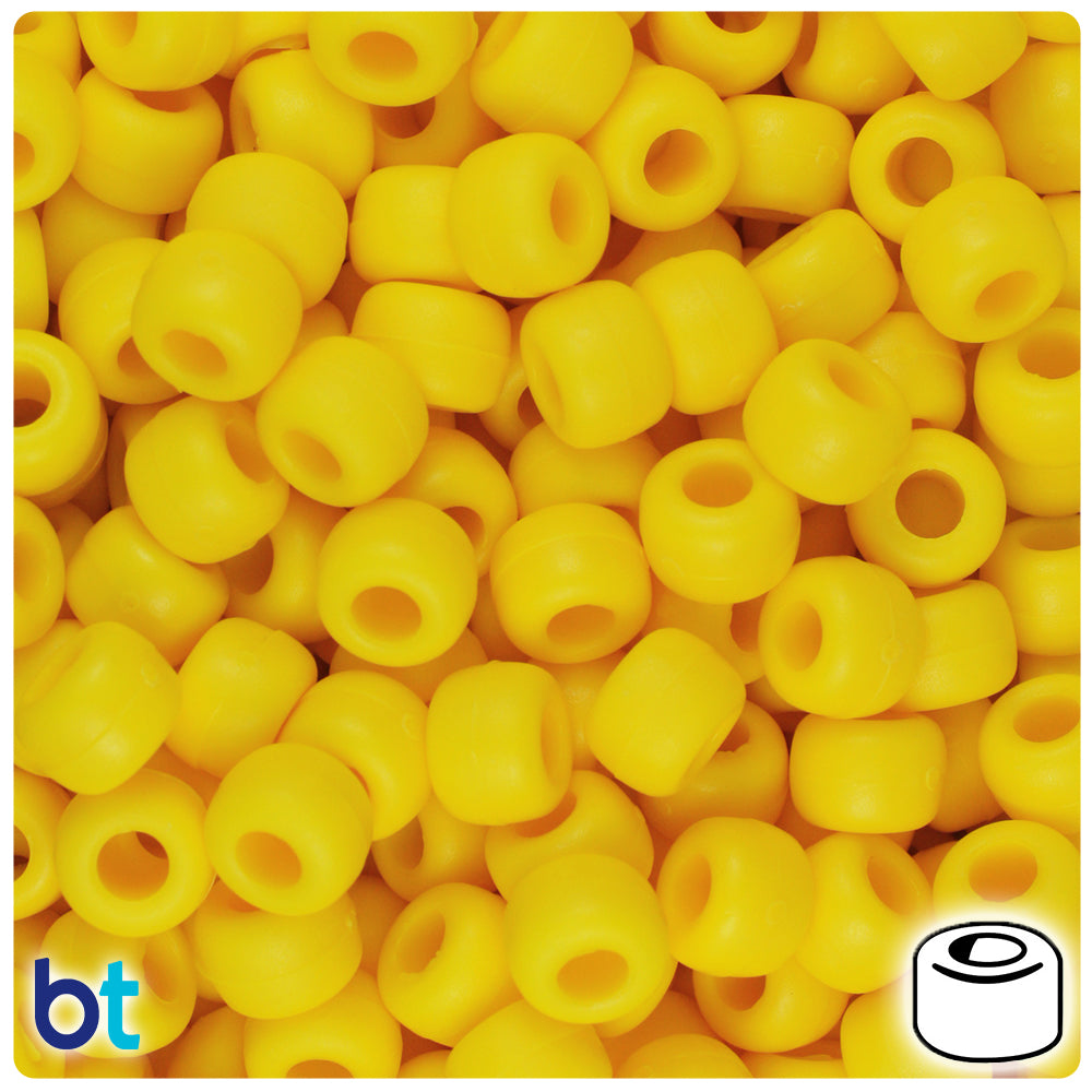 Bright Yellow Matte 9mm Barrel Pony Beads (500pcs)