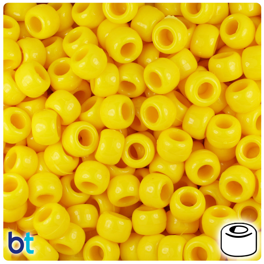 Bright Yellow Opaque 9mm Barrel Pony Beads (500pcs)
