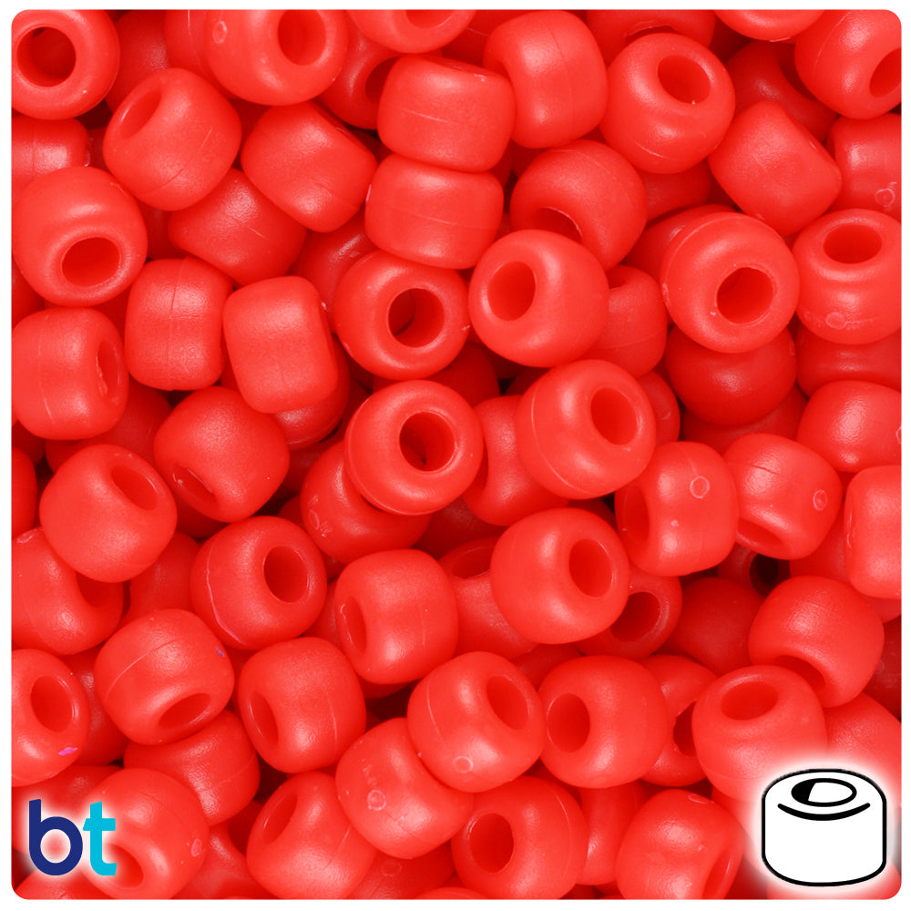 Bright Red Matte 9mm Barrel Pony Beads (500pcs)