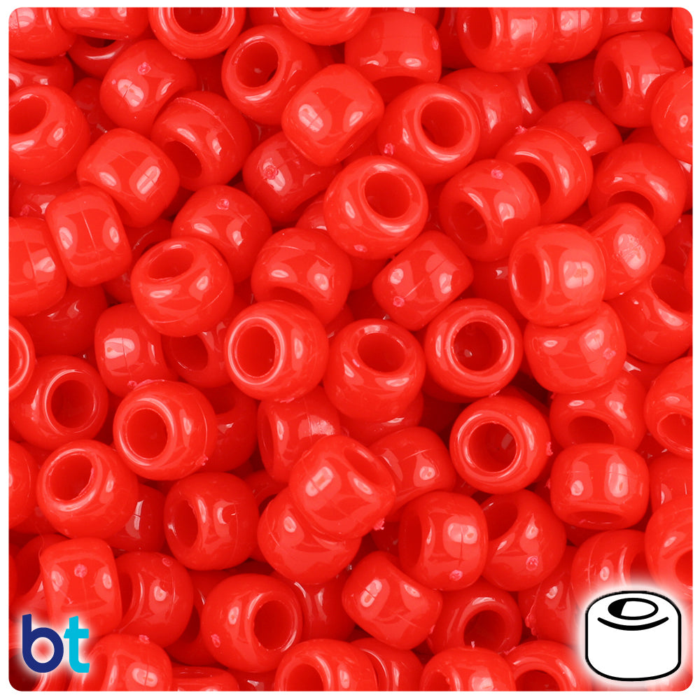 Bright Red Opaque 9mm Barrel Pony Beads (500pcs)
