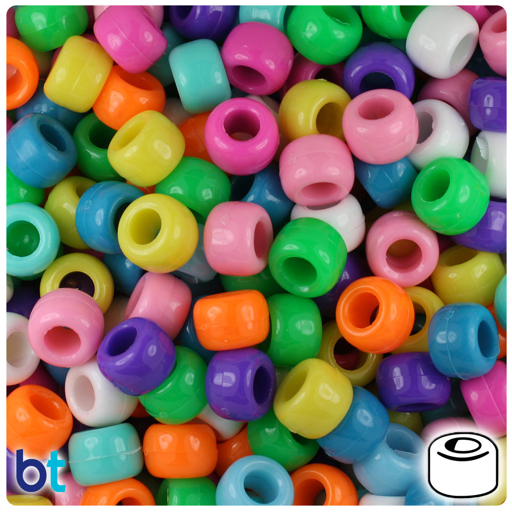 Bright Mix Opaque 9mm Barrel Pony Beads (500pcs)