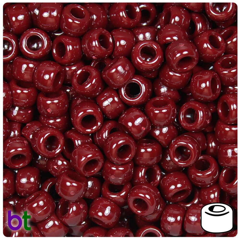 Maroon Opaque 9mm Barrel Pony Beads (100pcs)