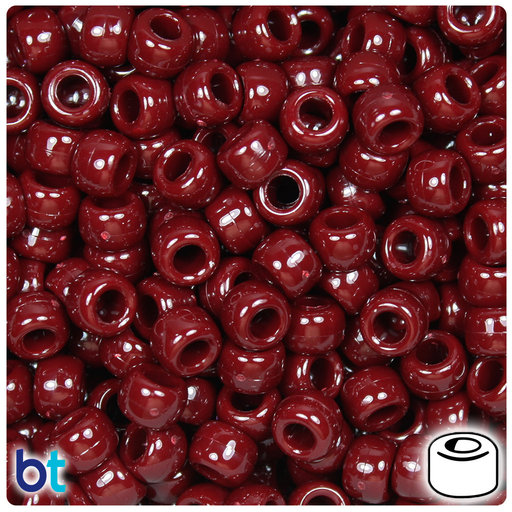Maroon Opaque 9mm Barrel Pony Beads (500pcs)