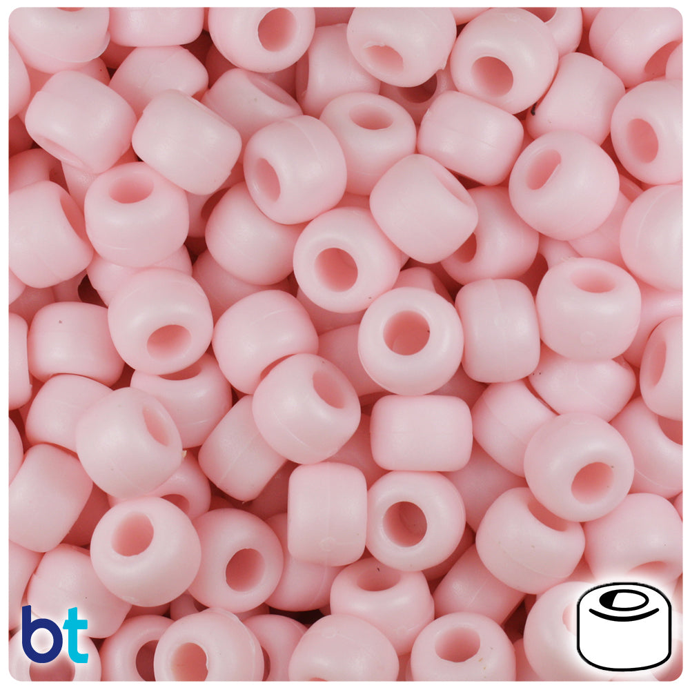 BeadTin Baby Pink Opaque 9mm Barrel Pony Beads (500pcs)