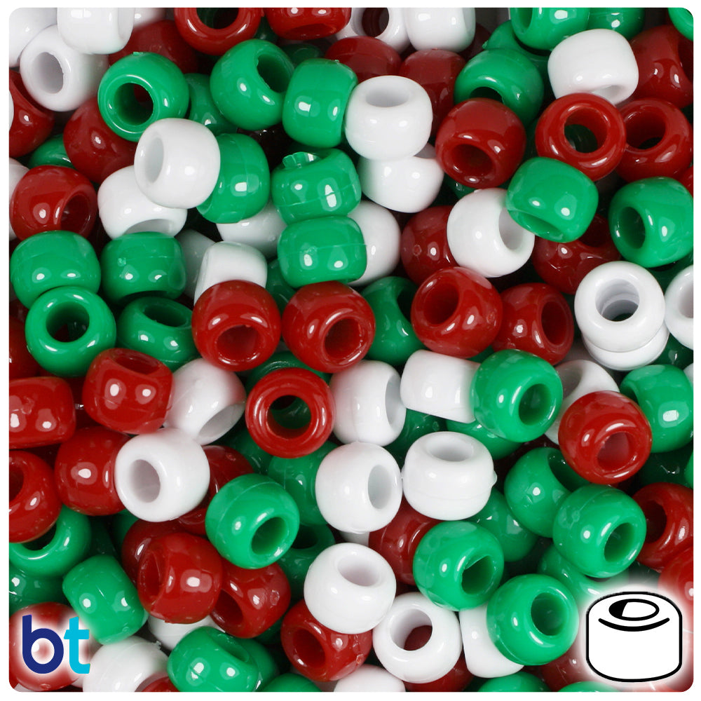 Christmas Mix Opaque 9mm Barrel Pony Beads (500pcs)